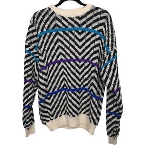 Vintage Mergers Chevron Stripe Geo Print Knit Sweater